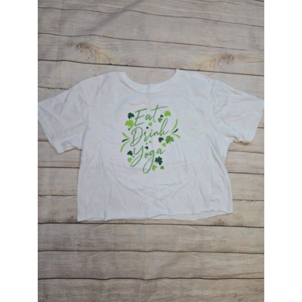 MIKEN FLOW "Eat Sleep Yoga" Women's size Large Cropped‎ % Cotton Tshirt
